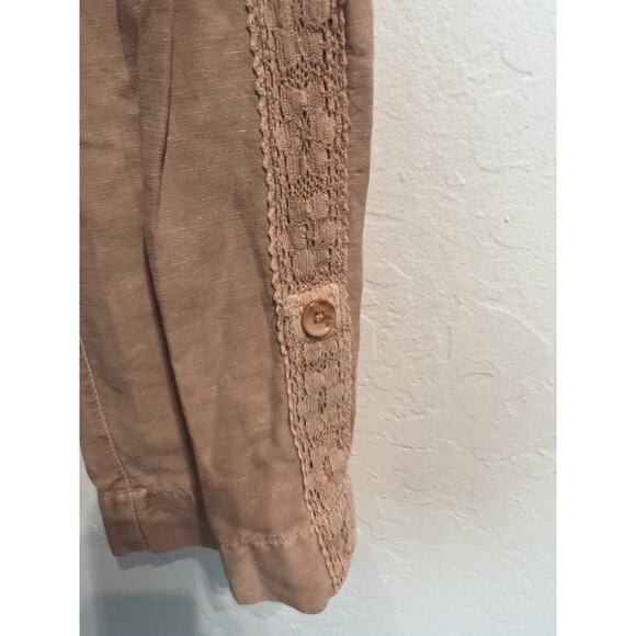 Sundance Pants Small Crochet Linen Cotton Tan Adjustable Cuff Cottage Boho - Picture 8 of 9